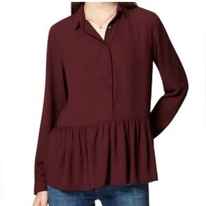 LOFT - Burgundy Peplum Utility Blouse